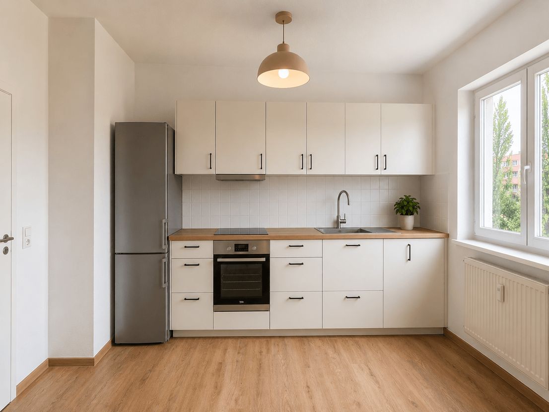Moderne Einbauküche des möblierten Apartments in Dresden-Reick